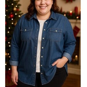 Plus Size Chambray Denim Button Down Tunic | Liz Claiborne Simply Liz 0X‎